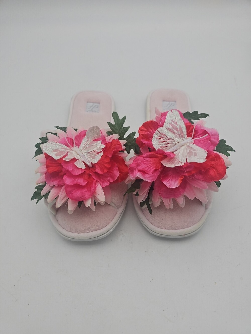 Dearfoams Style Girls Pink Multi-Layer Floral Open Toe Slip-On Slides Sz 7.5